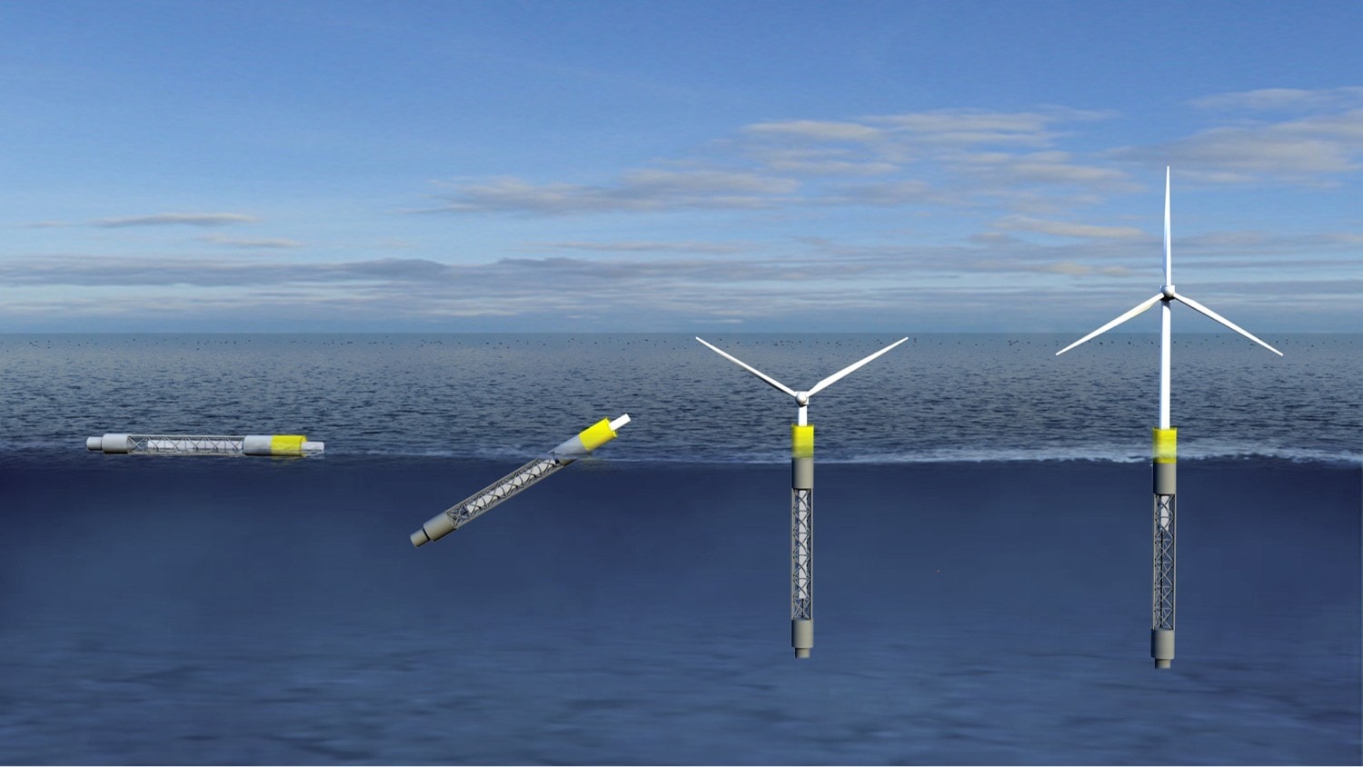 Offshore wind turbines and floating components at sea